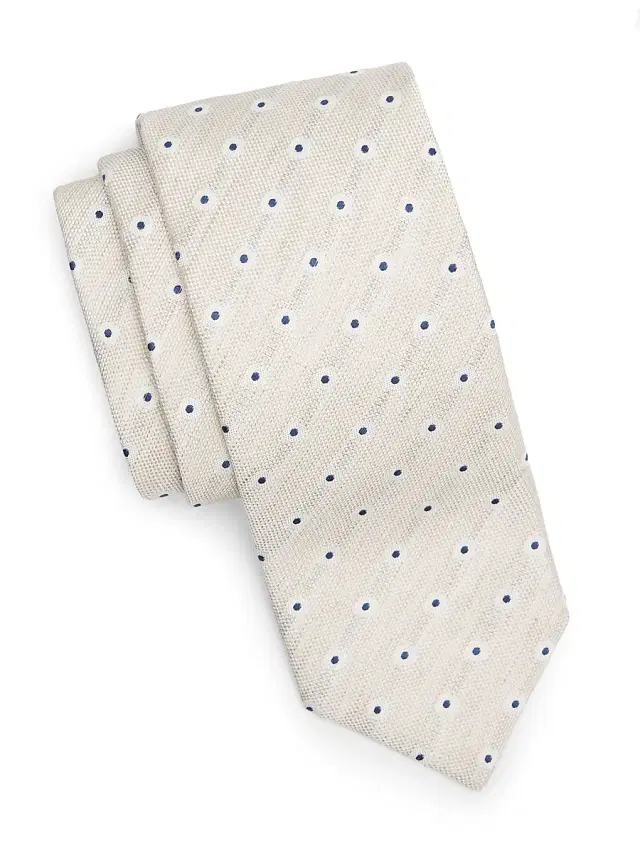 Men's Polka Dot Silk Tie - White With Blue