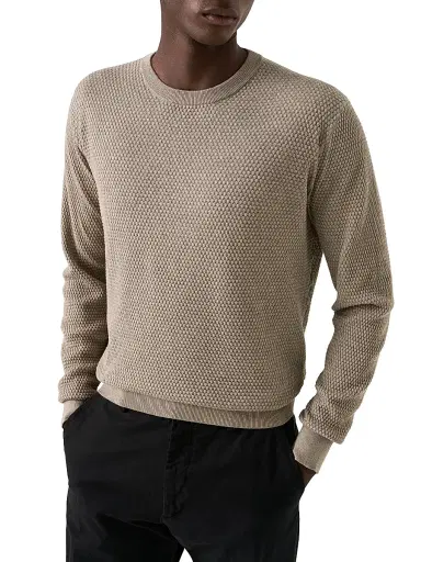 Eton Men's Popcorn-Stitch Cotton Crewneck Sweater - Beige - Size XXL | Thumbnail 2