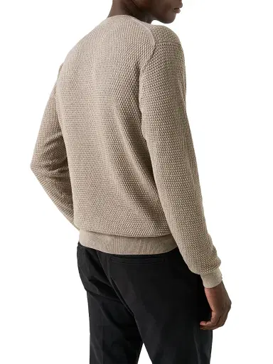 Eton Men's Popcorn-Stitch Cotton Crewneck Sweater - Beige - Size XXL | Thumbnail 3