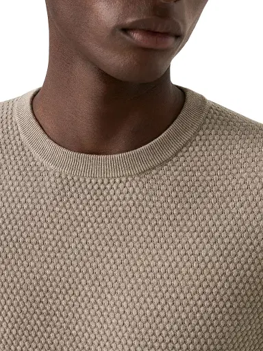 Eton Men's Popcorn-Stitch Cotton Crewneck Sweater - Beige - Size XXL | Thumbnail 4