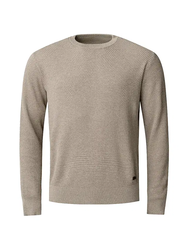 Men's Popcorn-Stitch Cotton Crewneck Sweater - Beige