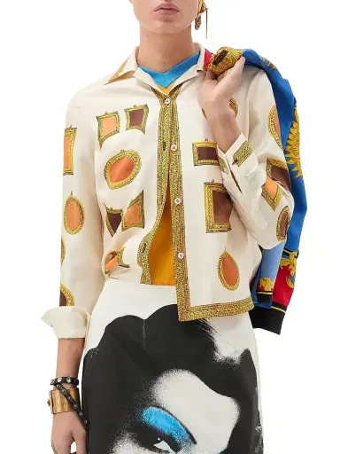Versace Women's Printed Silk Shirt - Multi Color | Thumbnail 2