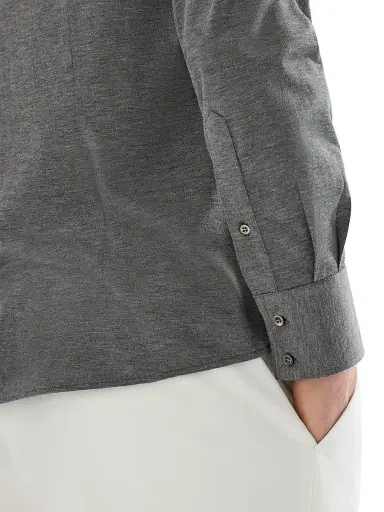 Brunello Cucinelli Men's Silk and Cotton Lightweight Jersey Shirt with Spead Collar - Dark Grey - Size XS | Thumbnail 4