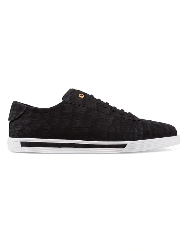 Men's Nubuck Crocodile Leather Sneakers - Black