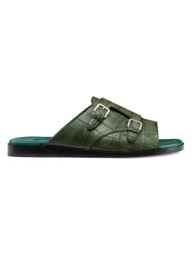Stefano Ricci Men's Antique Crocodile Leather Monk Strap Sandals - Green - Size 9 | Thumbnail 1 Stefano Ricci Men's Antique Crocodile Leather Monk Strap Sandals - Green - Size 9 | Thumbnail 1