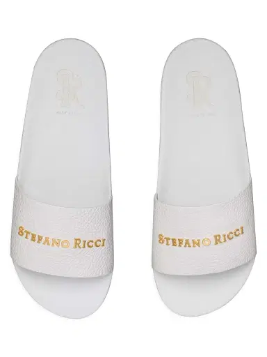 Stefano Ricci Men's Calfskin Leather Slides - White - Size 10 | Thumbnail 4