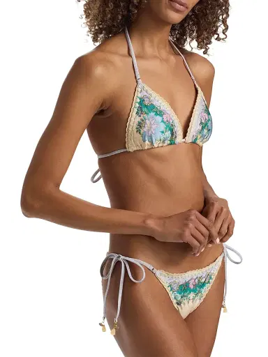 Zimmermann Women's Indra Crochet Detail Bikini - Cream Scarf Floral | Thumbnail 5