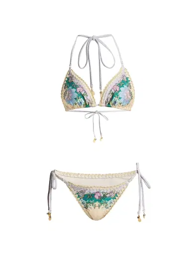 Zimmermann Women's Indra Crochet Detail Bikini - Cream Scarf Floral | Thumbnail 1