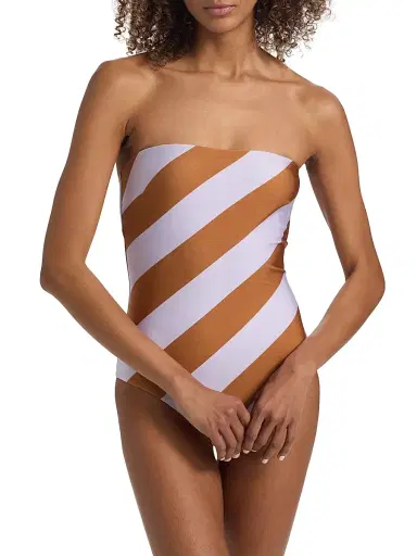 Zimmermann Women's Indra Bandeau One-Piece Swimsuit - Lilac Tan Stripe | Thumbnail 3 Zimmermann Women's Indra Bandeau One-Piece Swimsuit - Lilac Tan Stripe | Thumbnail 3