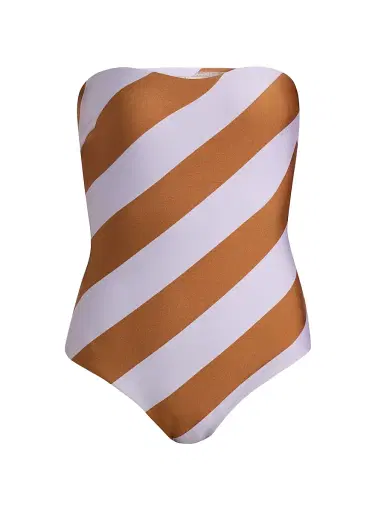 Zimmermann Women's Indra Bandeau One-Piece Swimsuit - Lilac Tan Stripe | Thumbnail 1 Zimmermann Women's Indra Bandeau One-Piece Swimsuit - Lilac Tan Stripe | Thumbnail 1