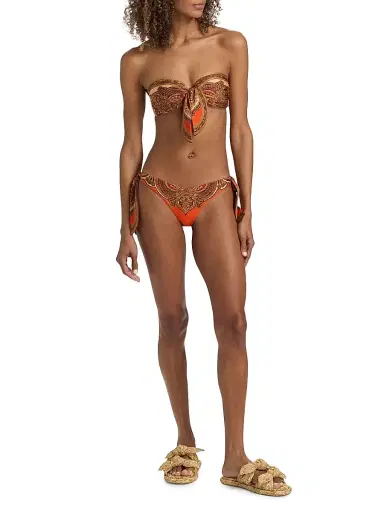 Zimmermann Women's Mahon Scarf Tie Bikini Bottom - Tangerine Paisley - Size 8 | Thumbnail 2