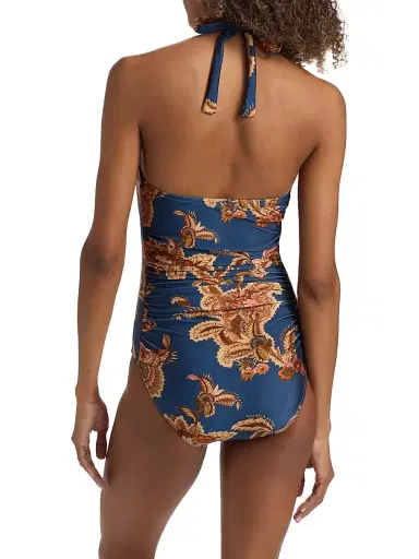 Zimmermann Women's Aster Wide Link One-Piece Swimsuit - Navy Jacobean - Size 8 | Thumbnail 4