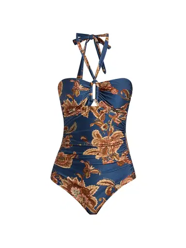 Zimmermann Women's Aster Wide Link One-Piece Swimsuit - Navy Jacobean - Size 8 | Thumbnail 1