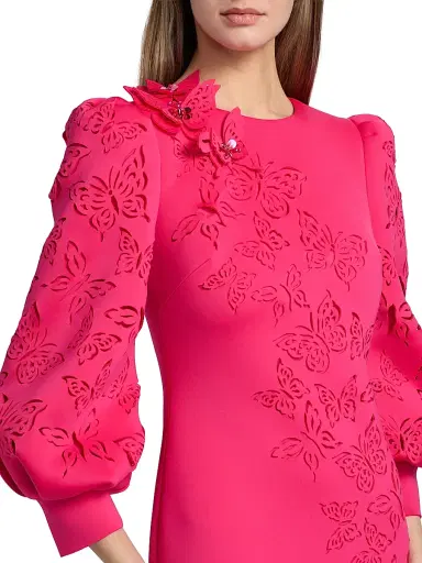 BADGLEY MISCHKA Women's Butterfly Scuba Cocktail Dress - Magenta - Size 10 | Thumbnail 6
