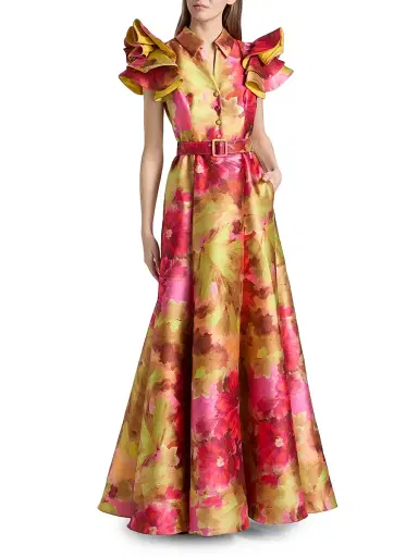 BADGLEY MISCHKA Women's Vibrant Floral Flutter-Sleeve Gown - Pink Multi - Size 16 | Thumbnail 2 BADGLEY MISCHKA Women's Vibrant Floral Flutter-Sleeve Gown - Pink Multi - Size 16 | Thumbnail 2