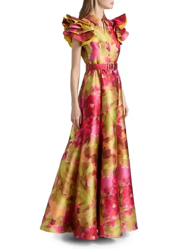 BADGLEY MISCHKA Women's Vibrant Floral Flutter-Sleeve Gown - Pink Multi - Size 16 | Thumbnail 3 BADGLEY MISCHKA Women's Vibrant Floral Flutter-Sleeve Gown - Pink Multi - Size 16 | Thumbnail 3