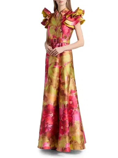 BADGLEY MISCHKA Women's Vibrant Floral Flutter-Sleeve Gown - Pink Multi - Size 16 | Thumbnail 4 BADGLEY MISCHKA Women's Vibrant Floral Flutter-Sleeve Gown - Pink Multi - Size 16 | Thumbnail 4