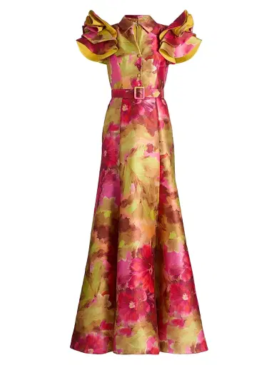 BADGLEY MISCHKA Women's Vibrant Floral Flutter-Sleeve Gown - Pink Multi - Size 16 | Thumbnail 1 BADGLEY MISCHKA Women's Vibrant Floral Flutter-Sleeve Gown - Pink Multi - Size 16 | Thumbnail 1
