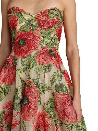 Mac Duggal Women's Floral-Embroidered A-Line Cocktail Dress - Beige Multi - Size 14 | Thumbnail 3