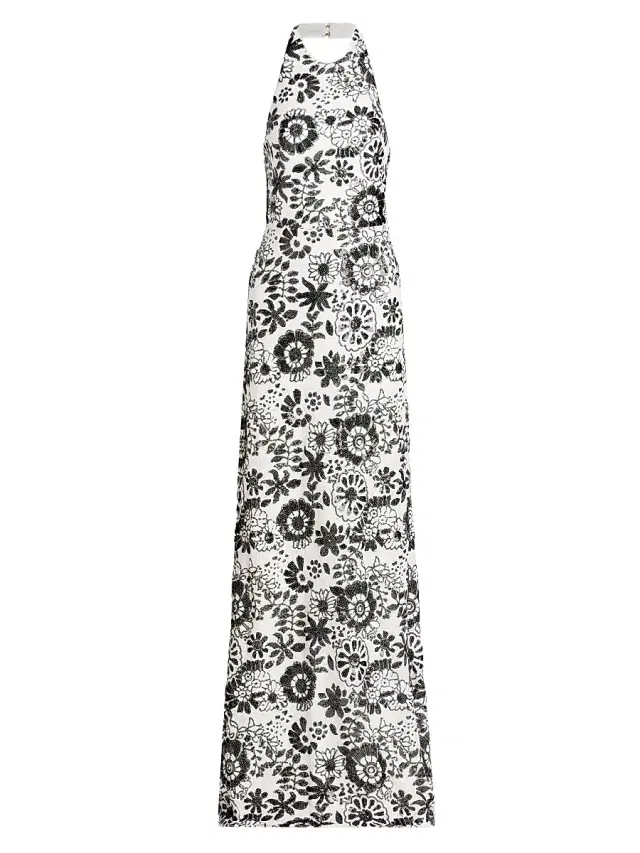 Ramy Brook Women's Candice Sequined Floral Halter Gown - Black Sequin Combo