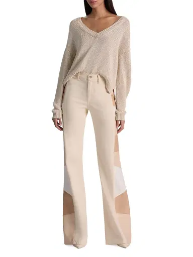 Alice + Olivia Women's Beautiful Faux-Leather High-Rise Patchwork Jeans - Off White Multi - Size 29 | Thumbnail 2