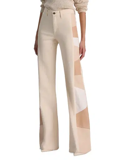 Alice + Olivia Women's Beautiful Faux-Leather High-Rise Patchwork Jeans - Off White Multi - Size 29 | Thumbnail 3
