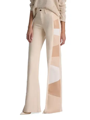 Alice + Olivia Women's Beautiful Faux-Leather High-Rise Patchwork Jeans - Off White Multi - Size 29 | Thumbnail 4