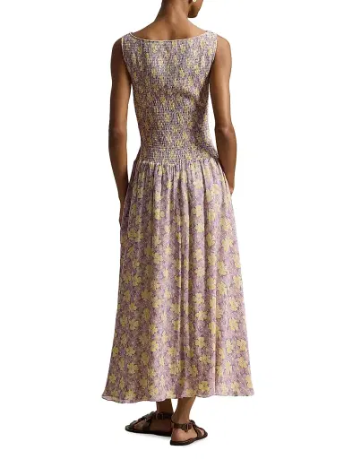 Polo Ralph Lauren Women's Katie Floral Smocked Midi-Dress - Soft Bloom Purple Yellow | Thumbnail 3