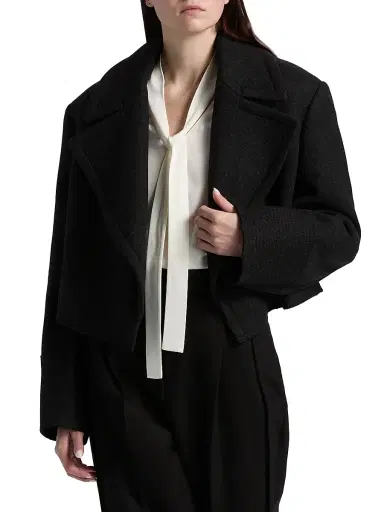 Lanvin Women's Cropped Wool Peacoat - Anthracite | Thumbnail 3 Lanvin Women's Cropped Wool Peacoat - Anthracite | Thumbnail 3