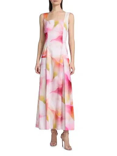 PRABAL GURUNG Women's Abstract Floral Cotton Poplin Tank Midi-Dress - Pink Multi - Size 8 | Thumbnail 3