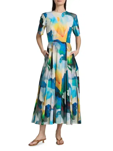 PRABAL GURUNG Women's Abstract Floral Pleated Cocktail Dress - Blue Multi - Size 6 | Thumbnail 2