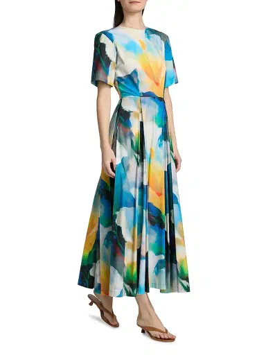 PRABAL GURUNG Women's Abstract Floral Pleated Cocktail Dress - Blue Multi - Size 6 | Thumbnail 4