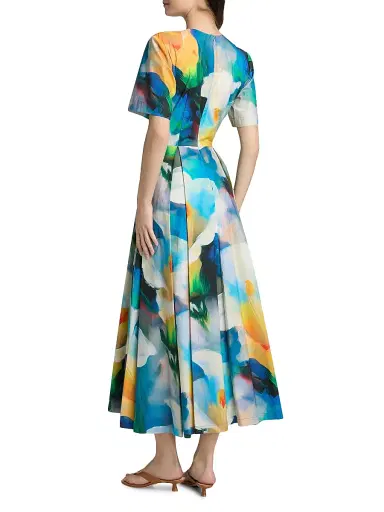 PRABAL GURUNG Women's Abstract Floral Pleated Cocktail Dress - Blue Multi - Size 6 | Thumbnail 5