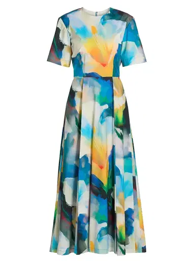 PRABAL GURUNG Women's Abstract Floral Pleated Cocktail Dress - Blue Multi - Size 6 | Thumbnail 1
