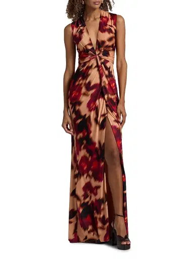 Amsale Women's Printed Twist Maxi Dress - Magenta Multi - Size 12 | Thumbnail 2