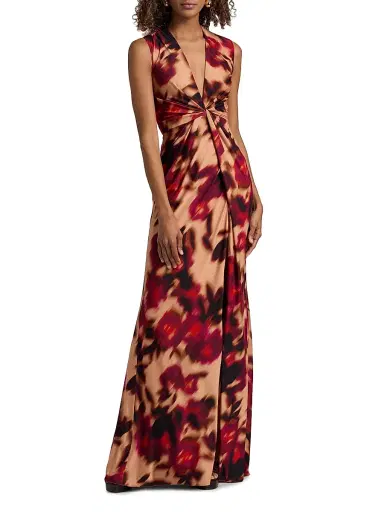 Amsale Women's Printed Twist Maxi Dress - Magenta Multi - Size 12 | Thumbnail 3