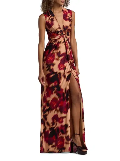 Amsale Women's Printed Twist Maxi Dress - Magenta Multi - Size 12 | Thumbnail 4