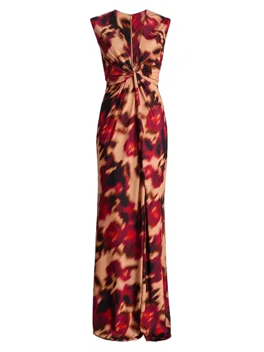 Amsale Women's Printed Twist Maxi Dress - Magenta Multi - Size 12 | Thumbnail 1