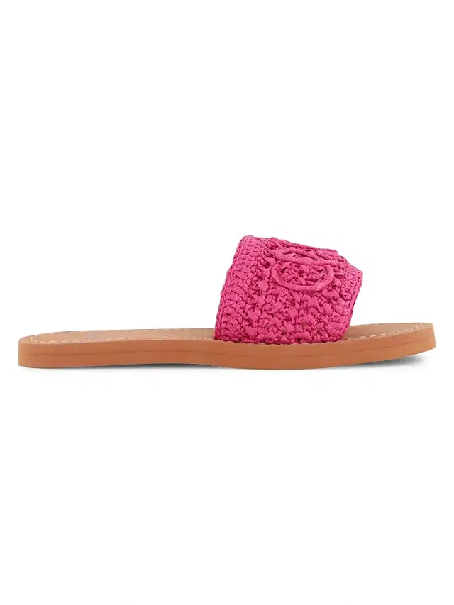 Girl's Aqua Logo Straw Slide Sandals - Fuschia 1 (Child)