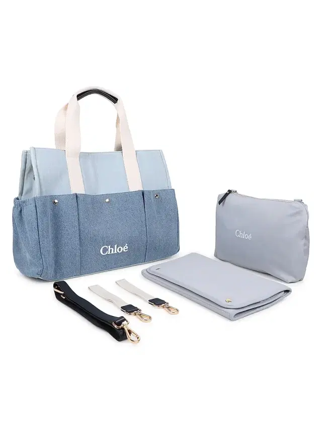 Chloé Two-Toned Logo Changing Bag - Denim Blue