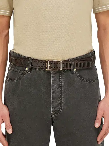 Ferragamo Men's Adjustable Braided Leather Belt - Moro - Size 36 | Thumbnail 2