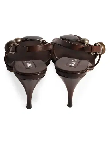 Miu Miu Women's Leather Sandals - Brown | Thumbnail 3