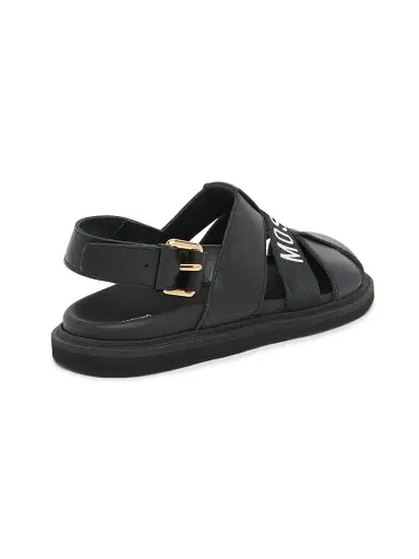 MOSCHINO Men's Logo Leather Buckle Sandals - Black - Size 13 | Thumbnail 3