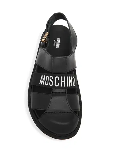 MOSCHINO Men's Logo Leather Buckle Sandals - Black - Size 13 | Thumbnail 4