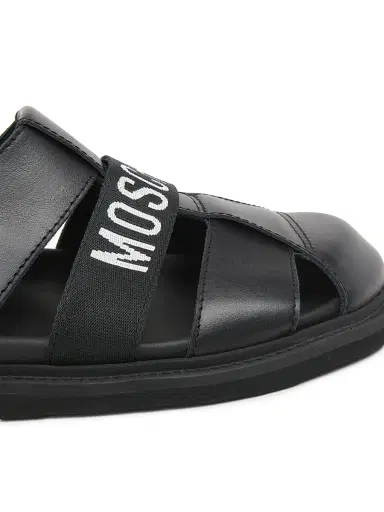 MOSCHINO Men's Logo Leather Buckle Sandals - Black - Size 13 | Thumbnail 5
