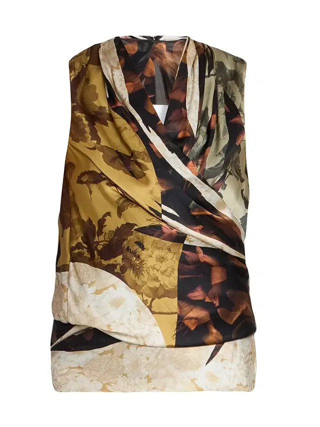 Maison Margiela Women's Floral Draped Silk Top - Brown Variant