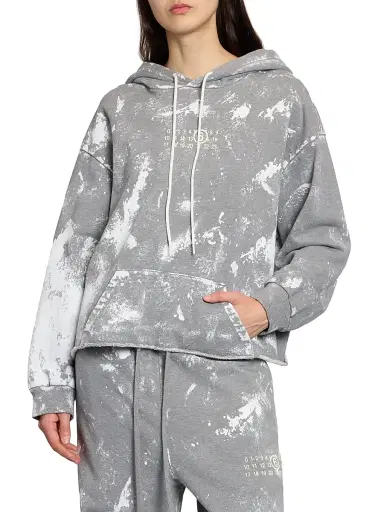 MM6 Maison Margiela Women's Bleached Cotton Logo Hoodie - Grey Melange | Thumbnail 3 MM6 Maison Margiela Women's Bleached Cotton Logo Hoodie - Grey Melange | Thumbnail 3