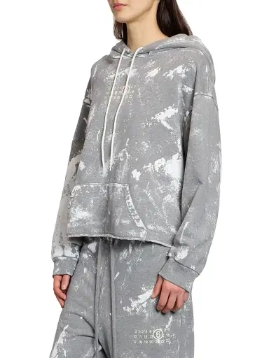 MM6 Maison Margiela Women's Bleached Cotton Logo Hoodie - Grey Melange | Thumbnail 4 MM6 Maison Margiela Women's Bleached Cotton Logo Hoodie - Grey Melange | Thumbnail 4