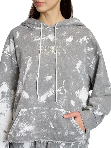 MM6 Maison Margiela Women's Bleached Cotton Logo Hoodie - Grey Melange | Thumbnail 6 MM6 Maison Margiela Women's Bleached Cotton Logo Hoodie - Grey Melange | Thumbnail 6