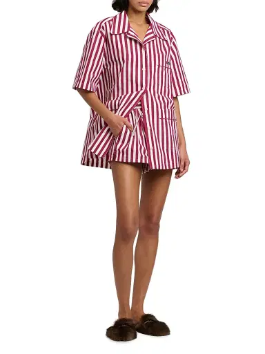 Dolce & Gabbana Women's Rigato Stripe Cotton-Silk Short-Sleeve Shirt - Rigato - Size 12 | Thumbnail 2